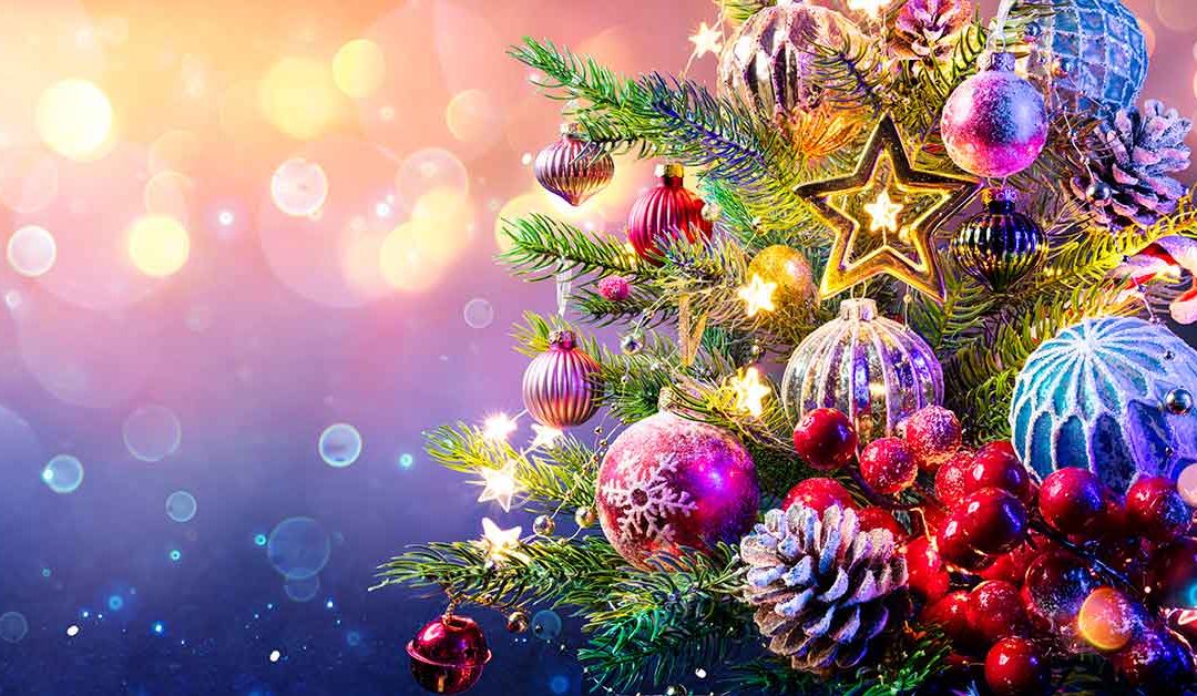Bunter Weihnachtsbaum mit buntem Hintergrund und Lichtern | Maklerleistungen